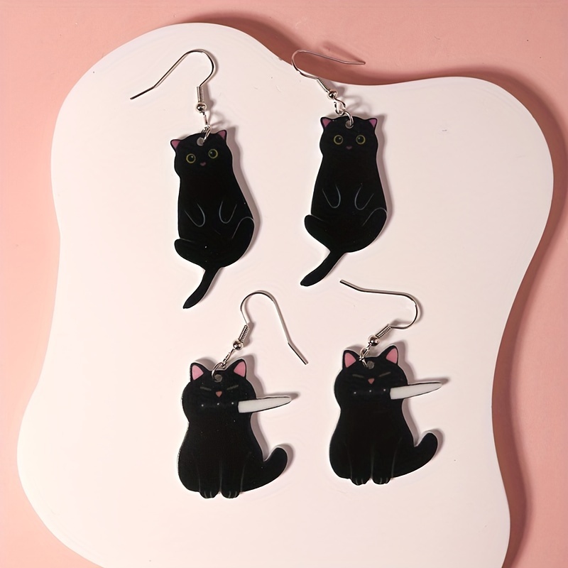 4 Pairs Set Cat Dangle Earrings Acrylic Jewelry Gift